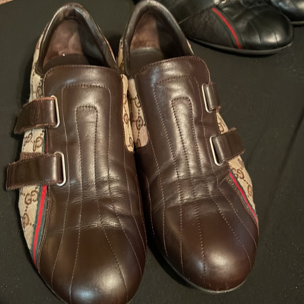 Gucci GG Monogram Brown Leathers Canvas Sneakers Men’s Size 10.5US   9.5EU